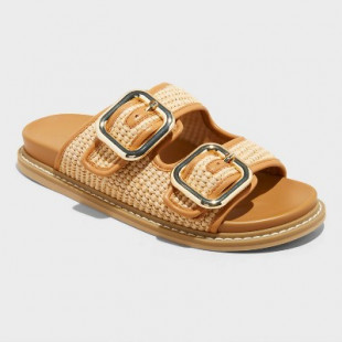 Women's Collin Double Buckle Footbed Sandals - Universal Thread™ Tan 8