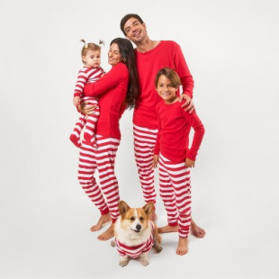 Leveret Mens Two Piece Cotton Christmas Pajamas Striped Red and Solid Top White XL