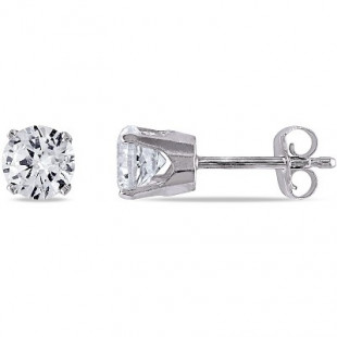 EVERLY JEWELRY |  10K White Gold 1 1/5 CT TGW Round Created White Sapphire Solitaire Earrings