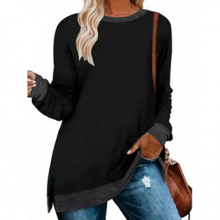 SWQZVT Womens Fall Tops Long Sleeve Shirts Crewneck Loose Casual Pullover Fashion Color Block Side Split Black Tunic Tops Lightweight Sweatshirts Size L