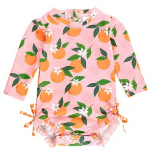 RuffleButts Baby Girls Long Sleeve One Piece Rash Guard - Orange You The Sweetest, Size: 6-12m