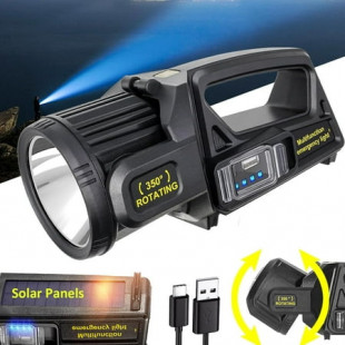 Rechargeable Spotlight, Led Solar Spot Lights Outdoor Handheld Long Range Flashlight with 9 Modes, Solar Panels, USB Output, USB C, IPX5 Waterproof for Fishing Boating