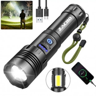 Zacro Rechargeable LED Flashlight High Lumens, 100000 Lumen Super Bright Flashlight with 7 Modes and COB Sidelight, LED Waterproof Handheld Flashlight for Emergencies, Camping, Home