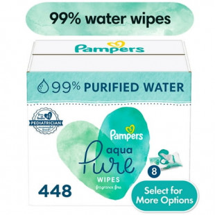 Pampers Aqua Pure Baby Wipes Unscented, 99% Water, 8 Pack, 448 Total Count (Select for More Options)