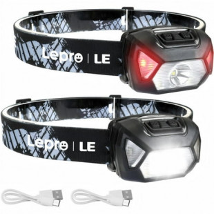 Lepro 2-Pack Headlamps Rechargeable 2000Lux Super Bright, LED Head Lamp with 6 Modes for Camping & Hiking Gear Essentials, IPX4 Waterproof Flashlights with Adjustable Headband,USB Cable Included