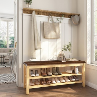 LOVMOR Shoe Rack Bench, 3-Tier Bamboo Shoe Storage Organizer, Entryway Bench, Holds Up to 500 lb, for Entryway Bathroom Bedroom, Brown