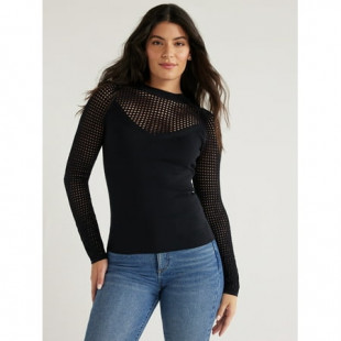Sofia Jeans Women's V-Neck Mesh Pullover Sweater with Sheer Long Sleeves, Lightweight, Sizes XS-XXXL