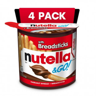 Nutella & GO! 4 Pack, Hazelnut and Cocoa Spread with Breadsticks, Snack Cups, 1.8 oz Each