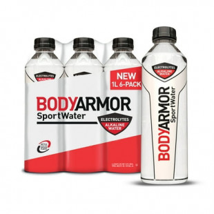 BODYARMOR SportWaterAlkaline Water, 1 Liter Wide Mouth Bottles, 6 Pack