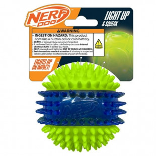 Nerf Dog LED Light Up Dental Spikes Squeak Ball Dog Toy, 2.7 inches