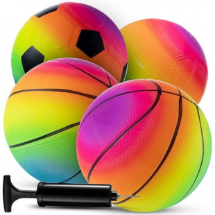 Sports Balls For Kids & Toddlers - (Pack of 4) 5-inch Sports Balls Set Includes Basketball, Small Soccer Ball, and Playground Balls, Fun Indoors & Outdoor Toys (hand Pump Included)