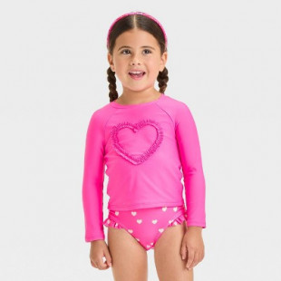 Toddler Girls' Long Sleeve Heart Printed Rash Guard Set - Cat & Jack™ Pink 4T