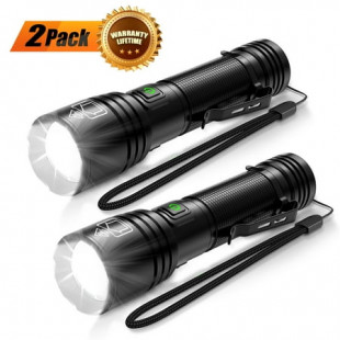 2 Pack 20000 Lumens Compact LED Flashlights, USB Rechargeable Mini Ultra Bright Tactical Zoomable Flashlight for Hiking Camping Outdoor Emergency, Included Battery