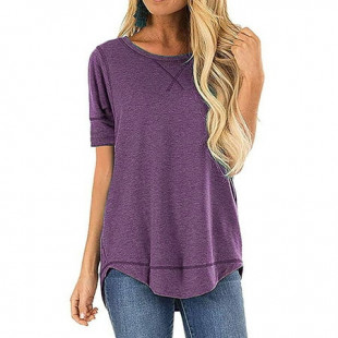 SHIBEVER Summer Short Sleeve T-Shirts for Women Fashion Trendy Loose Cute Casual Crew Neck Tops Purple Tshirt Blouse Size XL