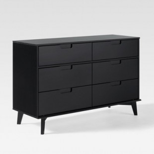 Saracina Home Mid Century Modern Groove Wood 6 Drawer Dresser Black