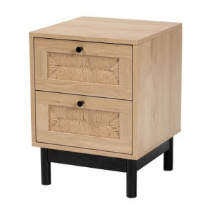 Baxton Studio Cherelle 2 Drawer End Table Light Brown/Black:Nightstand, Particle Board Construction
