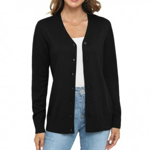 Uvplove Women Long Sleeve Soft Basic Knit Cardigan Sweater,Black,XL