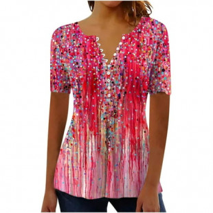 YEYLANERS Flash Deal Women's Dressy Top,Womens Tops Hide Belly Tunic Casual Short Sleeve V Neck Button Pleated T-Shirts 2024 Summer Retro Floral Print Empire Waist Blouse