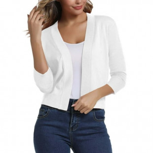 FOLUNSI Women's 3/4 Sleeve Cropped Cardigans Sweaters Jackets Open Front Short Shrugs for Dresses