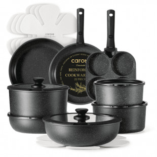 Carote 22pcs Nonstick Cookware Set with Detachable Handle, Induction Kitchen Sets Non Stick, Black