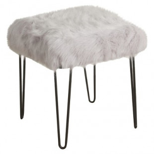 HomePop Faux Fur Square Gray Stool