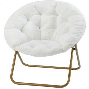JIONJOY Foldable Faux Fur Saucer Chair - Gift-Ready Cozy Lounge Chair for Teens, Portable White Seat for Bedroom, Dorm, Birthday Gifts