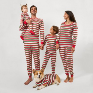 Leveret Mens Two Piece Cotton Pajamas Striped Red White and Green M