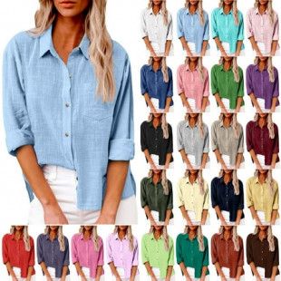 DDAPJ pyju Womens Button Down Shirts Rolled Up Long Sleeve Cotton Linen Tops Basic Solid Textured Casual Work Blouses Breathable Summer Shirt Flash Sale of the Day Light Blue XL