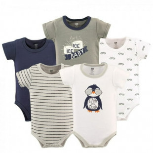 Hudson Baby Short Sleeve Bodysuits, 5-Pack, Newborn- 24 Months