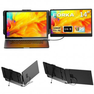 FORKA Portable Laptop Screen Extender - 14" Triple IPS FHD 1080P Monitor, HDMI/USB-A/Type-C, Compatible with Windows & Mac for Travel, Gaming, Work (Max Length: 15.74")