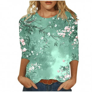 3/4 Length Sleeve Shirts for Women New Summer Clothing Top Fashion Floral Print T-Shirts Women's Blouses Pullover Tops
