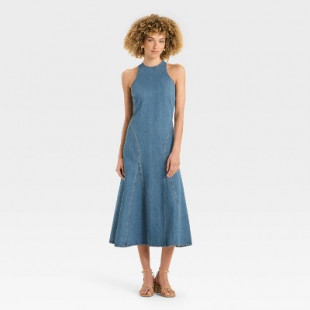 Women's Racerback Denim Midi A-Line Dress - Future Collective Medium Wash 8