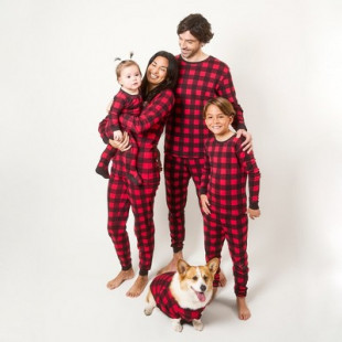 Leveret Two Piece Cotton Pajamas Plaid Black and Red 5 Year