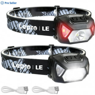 Lepro 2-Pack Headlamps Rechargeable 2000Lux Super Bright, LED Head Lamp with 6 Modes for Camping & Hiking Gear Essentials, IPX4 Waterproof Flashlights with Adjustable Headband,USB Cable Included
