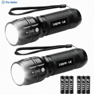 Lepro 2-Packs LED Flash Light LE1000 High Lumens, Mini Multifunction Tactical Flashlight , Zoomable, Waterproof, Adjustable Brightness, for Camping, Outdoor and Emergency Use (AAA Batteries Included)