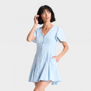 Women's Short Sleeve Button-Front Mini A-Line Dress - Universal Thread™ Light Blue M