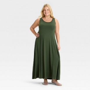 Women's Seamed Maxi Dress - Ava & Viv™ Dark Olive Green 1X