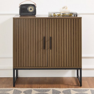 Best Choice Products 2-Door Slatted   Storage Cabinet, Accent Furniture w/ Non-Scratch Foot Pads - Dark Brown
