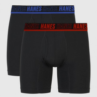 Hanes Moves Premium Men's Anti-Chafe X-Temp Boxer Briefs 2pk - Black L: Moisture Wicking, Breathable Mesh, 4-Way Stretch