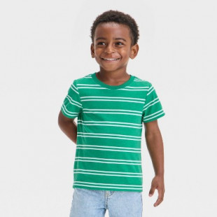 Toddler Boys' Short Sleeve Striped T-Shirt - Cat & Jack™ Green 2T: Midweight Jersey