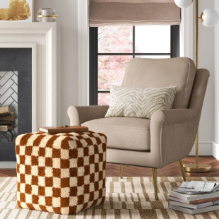 Checkerboard Pouf Mustard/Cream - Threshold™: Wool Upholstered, Square Bench with Bead Filling