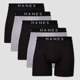 Hanes Premium Men's Boxer Briefs 5pk - Black/Gray M: Tagless, Lightweight Cotton Blend, Full Waistband Elastic, Machine Washable
