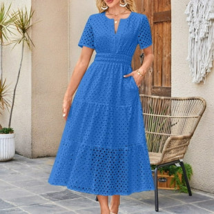 Fashion Flash Deals Yrmaups Womens Summer Keyhole Ruffle Elastic Waist Aline Midi Dresses Wedding Guest Dress Clearance Under $10 Casual Short Sleeve V-Neck Eyelet Swing Hide Belly Cocktail Dresses