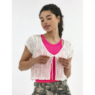 No Boundaries Crochet Cardigan Sweater with Short Sleeves, Lightweight, Women's