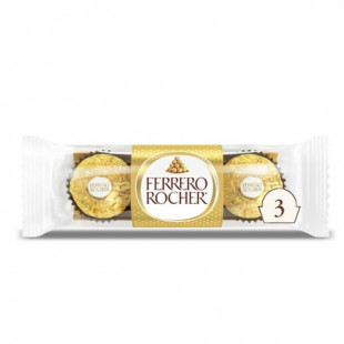 3 Count, Ferrero Rocher Premium Gourmet Milk Chocolate Hazelnut, Individually Wrapped Candy for Gifting, 1.3 oz