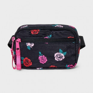 Girls' Rose Print Crossbody Bag - Cat & Jack™ Black: Floral Pattern, Adjustable Strap, Miniature Design