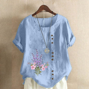 XWSHYW Plus Size Tops for Women Cotton Linen Short Sleeve Tops Round Neck Shirts Flash Deals