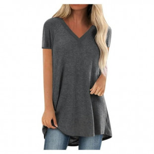 Jophufed Women Summer Tops Fashion Plus Size Print V Neck Short Sleeved Long T-shirt Blouse Flash picks