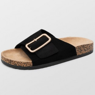 Alpine Swiss Heidi Womens Slide Sandals Cork Footbed Casual Slides Flat Sandals For Women Adjustable Buckle Comfortable Summer Beach Sandals BLK 9