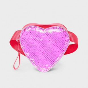 Girls' Heart Shaped Flip Sequin Crossbody Bag - Cat & Jack™ Pink: Adjustable Strap, Faux Patent, Structured